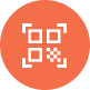 orange circle icon with a white outlined generic qr code